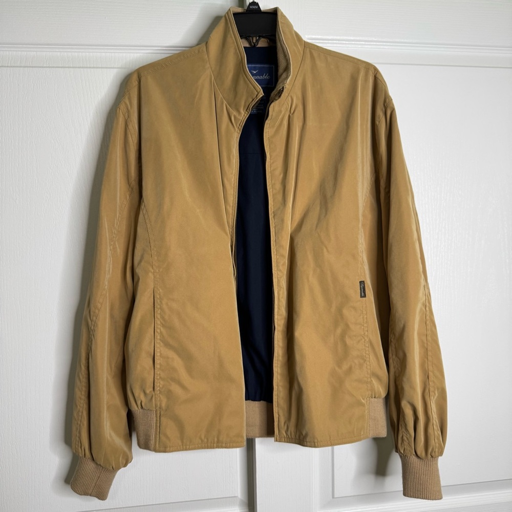 Facconable Men’s Water Resistant Bomber Jacket Tan Color Cotton Wool Blend Small - Picture 2 of 16